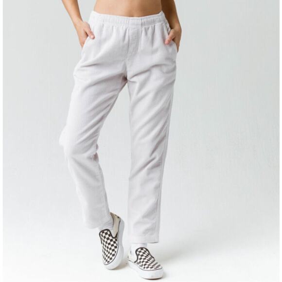 OBEY Splash Corduroy Pants Mid Rise Straight Leg Elastic Waist White Size Small - Picture 1 of 12